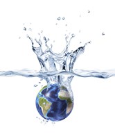 Planet Earth Falling into Clear Water, Forming a Crown Splash Fine Art Print
