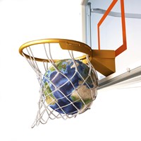 3D Rendering of Planet Earth Falling Into a Basketball Hoop Fine Art Print