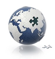 Earth Globe with Puzzle Pattern and one Piece on the Floor Fine Art Print