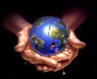 Planet Earth on Human Hands, Breaking Down and Crumbling Fine Art Print