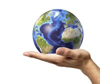 Male Hand Holding Earth Globe Fine Art Print