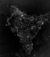 Satellite View of City, Village, and Highway Lights in India Fine Art Print