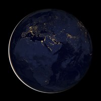Full Earth Showing City Lights of Africa, Europe, and the Middle East Fine Art Print