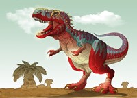 Colorful Illustration of an Angry Tyrannosaurus Rex Fine Art Print