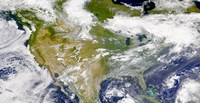 Satellite view of North America with Smoke Visible in Several Locations Fine Art Print