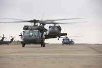 UH-60 Black Hawks taxis out for a mission over northern Iraq Fine Art Print