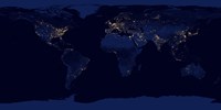 Flat Map of Earth Showing City Lights of the World at Night Fine Art Print