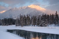 View of Mt Edith and Sawback Range with Reflection in Spray River, Banff, Canada Fine Art Print