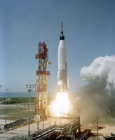 View of the Mercury-Atlas 3 liftoff from Cape Canaveral, Florida - various sizes