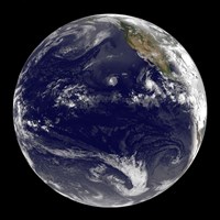 View of Earth Showing Three Tropical Cyclones in the Pacific Ocean Fine Art Print