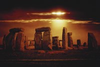 Composite of a Sunset over Stonehenge, Wiltshire, England Fine Art Print