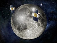 Artist's Concept of Twin GRAIL Spacecraft Orbiting the Moon Fine Art Print