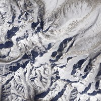 Satellite view of a Himalayan Glacier Surrounded by Mountains Fine Art Print