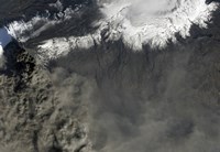 Satellite view of an Ash Plume Rises from Iceland's Eyjafjallajokull Volcano Fine Art Print