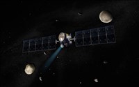 Artist's Concept of the Dawn Spacecraft in Orbit around the Large Asteroid Vesta and the Dwarf Planet Ceres Fine Art Print