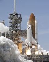 Atlantis' Twin Solid Rocket Boosters Ignite to Propel the Spacecraft into Orbit at Kennedy's Space Center Fine Art Print