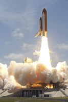 Space shuttle Atlantis lifts off from Kennedy Space Center's Launch Pad 39A into orbit Fine Art Print