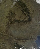 Satellite view of the Carpathian Mountains in Romania Fine Art Print