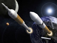 The Ares I Crew Launch Vehicle and the Ares V Cargo Launch Vehicle Fine Art Print
