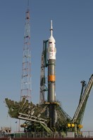 The Soyuz Rocket Shortly after Arrival to the Launch pad at the Baikonur Cosmodrome Fine Art Print