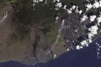 Multiple Plumes Blow toward the South-Southwest from Kilauea in the Hawaiian Islands Fine Art Print