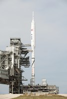 The Ares I-X rocket is seen on the Launch pad at Kennedy Space Center Fine Art Print