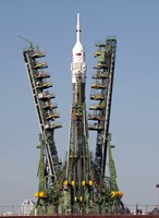Launch Scaffolding is Raised into place around the Soyuz Rocket Fine Art Print