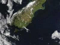 Satellite view of Most of the South Island of New Zealand Fine Art Print