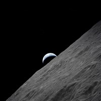 The crescent Earth Rises above the Lunar Horizon Fine Art Print