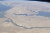 Aerial view of the Egypt and the Sinai Peninsula along with part of the Mediterranean Sea and Red Sea Fine Art Print