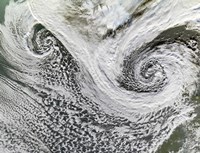 Two Cyclones Formed in Tandem south of Iceland  Scotland Appears in the Lower right Fine Art Print