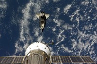 Space Shuttle Endeavour and a Soyuz spacecraft Fine Art Print