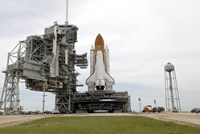 Space Shuttle Atlantis comes to a Stop on the Top of Launch Pad 39A at Kennedy Space Center Fine Art Print