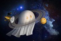 An Artist's Halloween Illustration of Cassini and Saturn Fine Art Print