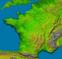 Topographic Image of France Showing Shaded Relief and Colored Height Fine Art Print