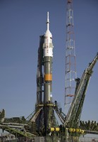 The Soyuz Rocket is Erected into Position at the Launch Pad at the Baikonur Cosmodrome in Kazakhstan Fine Art Print