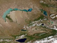 Satellite view of Lake Balkhash in Eastern Kazakhstan Fine Art Print