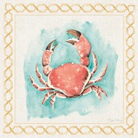 Coastal Mist Crab Border Turquoise Fine Art Print