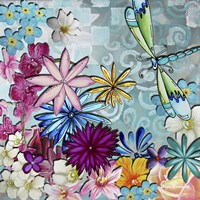 Aqua Brown Background Floral Fine Art Print
