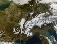 True-Color view of Snow, Fog, and Low Clouds in Western Europe Fine Art Print