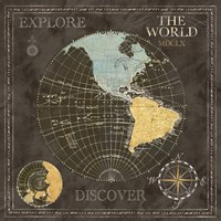 Old World Journey Map Black I Framed Print