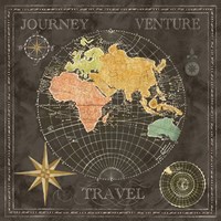 Old World Journey Map Black II Framed Print