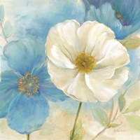Watercolor Poppies I (Blue/White) Fine Art Print