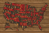 Printers Block US Map Red Fine Art Print