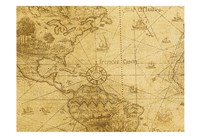 Vintage Map Carribean Sea Framed Print