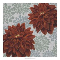 Woodblock Dahlias I Fine Art Print