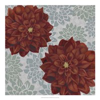 Woodblock Dahlias II Fine Art Print