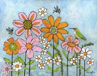 Hummingbird And Bees Fine Art Print