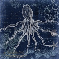 Seaside Postcard Navy III Framed Print