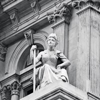 City Hall Sculpture (woman) (b/w) Framed Print